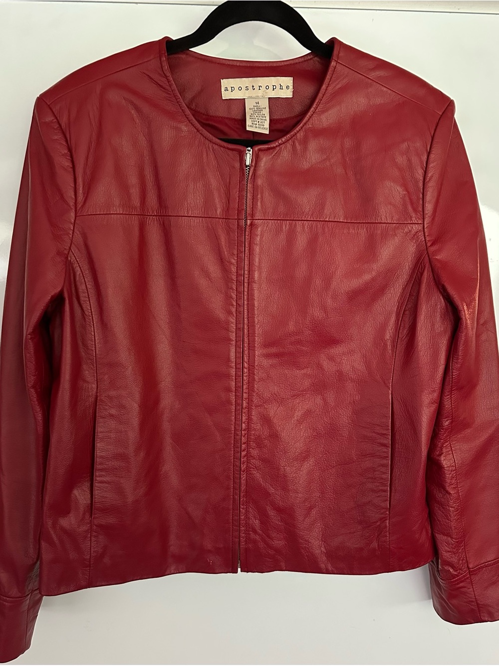 Apostrophe Red Genuine Leather Zip-Front Jacket Size 14